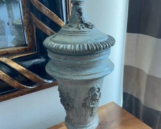 Pr of metal lidded urns. $200 pr