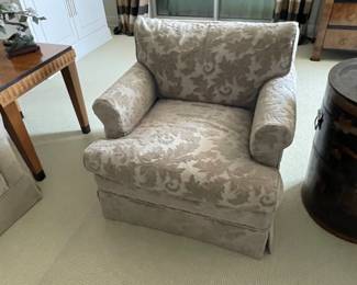 4 Custom cutout velvet upholstered club chairs. 31” across, 28” tall (floor up back) + about 2” back cushion. $250 each.