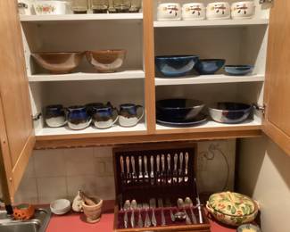 Hand thrown pottery - silver plate flatware