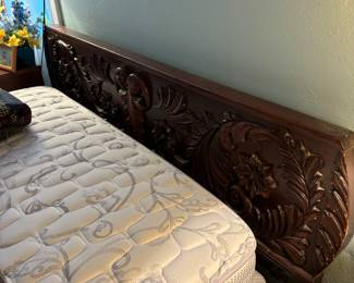 ANTIQUE CARVED BED HAS HEADBOARD & FOOTBOARD