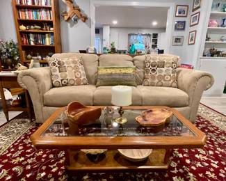 MCM COFFEE TABLE, COUCH, AREA RUG