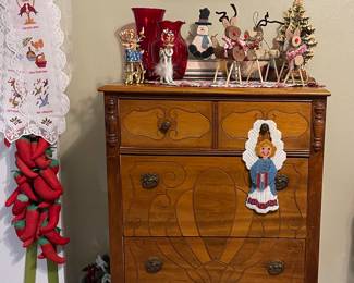 ANTIQUE DRESSER, MCM MIRROR SIGNED JOHN LEE