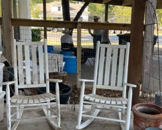 WOOD ROCKING CHAIRS, PLANTERS
