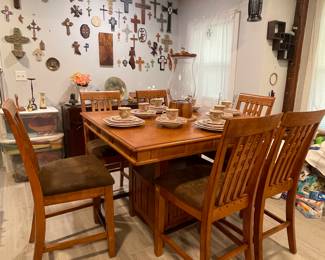 TALL DINING TABLE WITH 6 STOOLS & STORAGE 