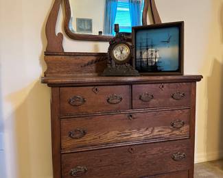 17. Antique Tiger Oak Dresser with Mirror, 39 1/2 w" x 69" h x 19" d, $425