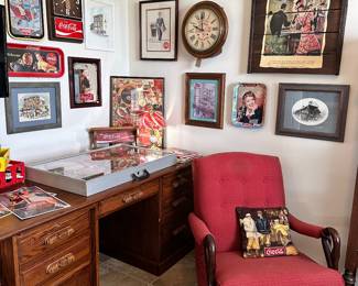 1. Red Gooseneck Chair, 30 1/2” w x 34” h x 38” d, $125