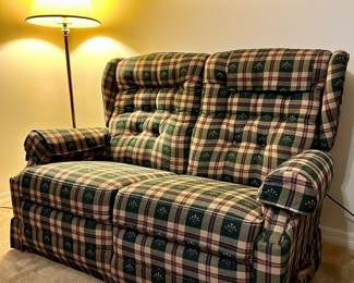 19. Plaid La-Z-Boy Dual Reclining Loveseat, 58" w x 39" h x 34" d, $195
