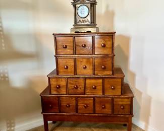 25. 15 Drawer Apothecary Cabinet, 34" w x 40 1/2" h x 12 1/2" d, $195