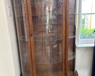 11. Curved Oak Curio Cabinet, 36" w x 60" h x 15 1/2"d, $225
