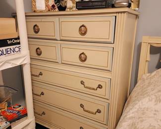 Chest of drawers that goes with bedroom suite.  Note upper drawer pulls with Victorian scene.