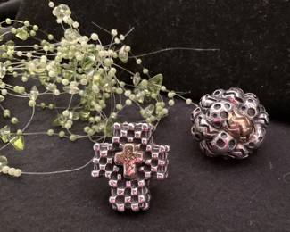 Silver cross shaped ring with gold cross and a Dian Malouf handmade round shaped ring - This consigned jewelry will be shown to one person at a time and one piece at a time. (Cash or charge card only!!)