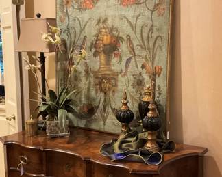 Gorgeous 4-drawer chest; art on canvas