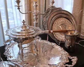 Gorgeous silverplate tray and chafing dish