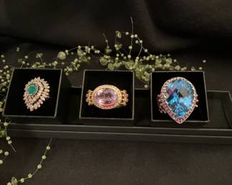 Emerald & diamond ring -Columbia Auction House; multi-stone ring; aquamarine, tourmaline, diamonds, and rubies ring. This consigned jewelry will be shown to one person at a time and one piece at a time. (Cash or charge card only!!)