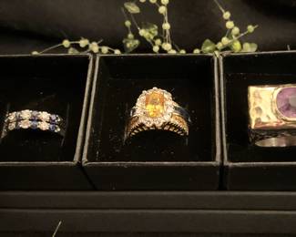 Platinum ring with sapphires and diamonds; yellow sapphire with diamonds -Hinds Jewelers-Dallas; David Yurman ring with amethyst. This consigned jewelry will be shown to one person at a time and one piece at a time. (Cash or charge card only!!)