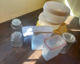 Some examples of the glass, rubbermaid, vintage tupperware and lucite storage containers available. 