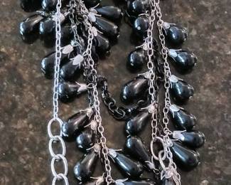 Dangle multi-chain Chunky necklace in black and silver tone