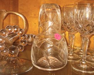 Crystal water carafe with glass, crystal goblets and more!