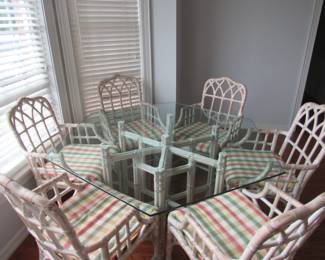 Glass top rattan kitchen table with 6 chairs
