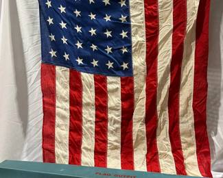 Vintage 48 Star Cotton American Flag W Pole In Original Box