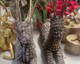 large pinecone christmas reindeer figures