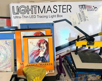 Light box, art pads, mat cutters
