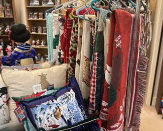 Christmas pillows, blankets, etc.
