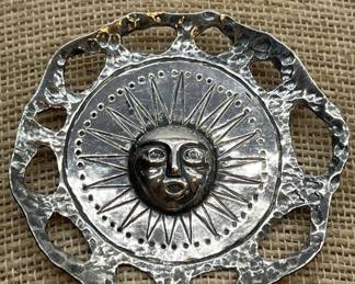 Artisanal Sterling Silver Vtg Sun Brooch 13.47g