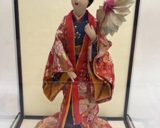 Vtg Fabric & Paper Geisha Doll from Japan in Display