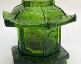 Vtg Green Glass LE Smith Pagoda Style Tea Light