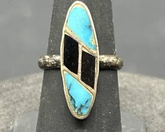 925 Silver with Turquoise and Black Onyx Ring