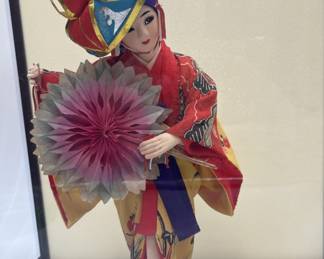 Vtg Fabric & Paper Geisha Doll from Japan in Display