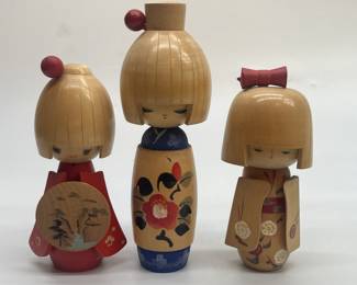 (3) Vtg Mid Century Hand Painted Wooden Dolls