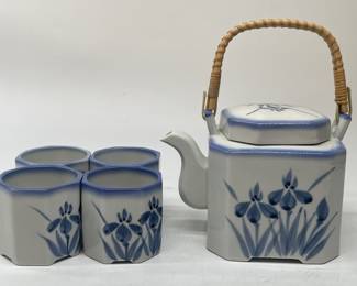 Vintage Japanese Hand Glazed Orchid Themed Teapot