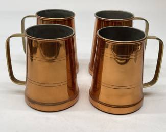 4- Vintage Copper and Brass Mugs Made in Portugal