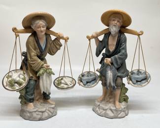 Porcelain Asian Figurines of Farmer and Fisher