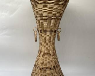 Vintage 70s Wicker Cane Hourglass Shaped Basket