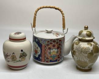 Vintage Imari Teapot and Two Vintage Asian Ginger jars