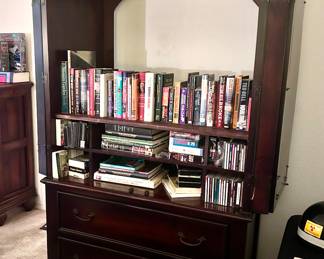 Wood armoire with opening cabinets and shelving 