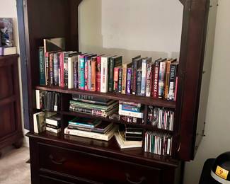Wood armoire with opening cabinets and shelving 