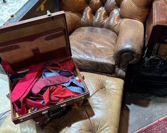 Ralph Lauren Leather chair with ottoman 