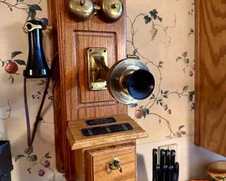 Vintage Wood Wall Telephone