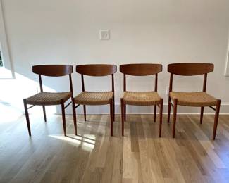 Set of 4 Danish Modern a.M. Møbler Teak and Paper Cord Side Chairs 'Model 501' 1960s ($495)
