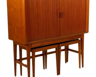 Mid Century Modern Teak Tambour door bar cabinet by KP Møbler. ($2500)