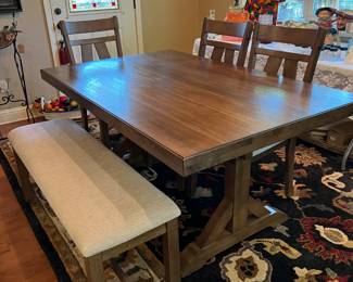 Table, 4 Chairs and a Bench, Rug