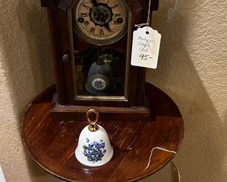 Wooden Candlestick Table, vintage clock