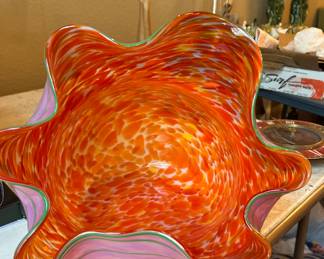 Murano style orange flat side bowl