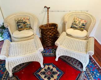 Wicker chairs with ottoman 