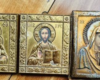 Old Vintage Orthodox with brass Oklad of Lord Jesus Christ 