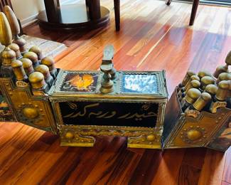Turkish  Brass Repousse  Valet Shoe Shine Stand 